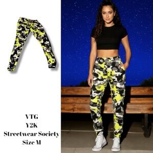 Streetwear Society VTG Y2K Bold Yellow Camo Activewear Joggers Street Style M 🔥
